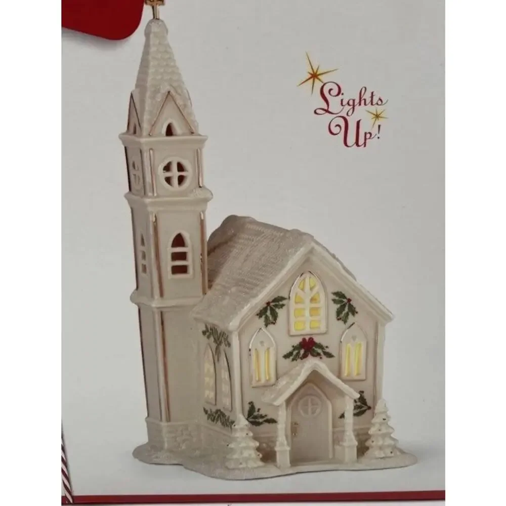 LENOX LIGHT IT UP Porcelain Christmas Church Lighted Holiday Village With Box